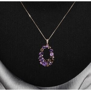 Effy 14k Rose Gold Amethyst Oval Cut Stone & Diamond Necklace 3.43G / 20in